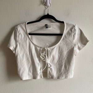 H&M cotton white front tie cropped tee shirt